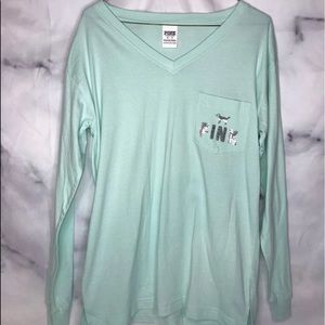 VS PINK Long Sleeve Tee Shirt, Mint, Size XS